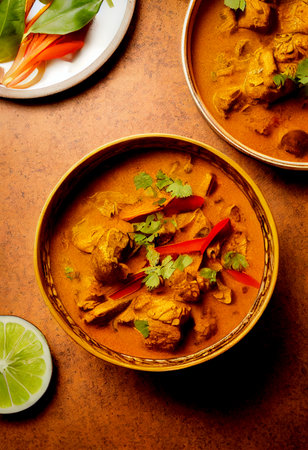 Horizontal shot of delicious thai style turkey curry 3d illustratedの写真素材