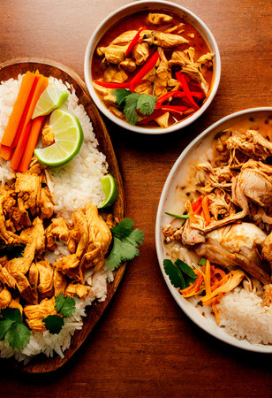 Horizontal shot of delicious thai style chicken platter 3d illustratedの写真素材