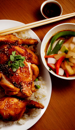 Horizontal shot of delicious peking style chicken 3d illustrated