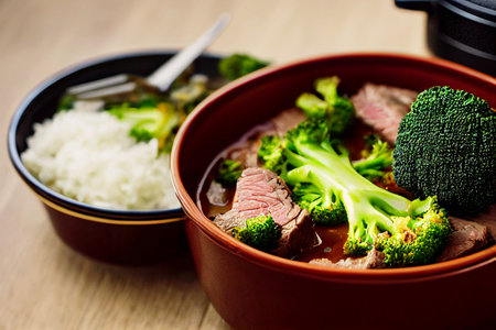 Vertical shot of delicious Slow cooker beef and broccoli 3d illustrated