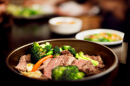 Vertical shot of delicious better than takeout beef with broccoli 3d illustratedの写真素材