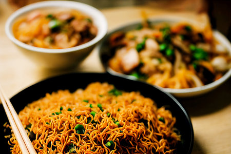 Vertical shot of delicious panda express chow mein 3d illustrated