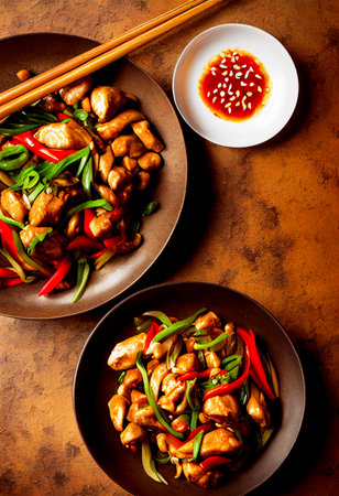 Horizontal shot of delicious kung pao chicken 3d illustratedの写真素材