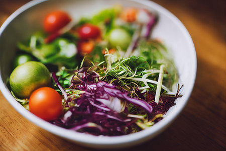 Vertical shot of bowl of fresh healthy delicious vegetables and fruits 3d illustratedの写真素材