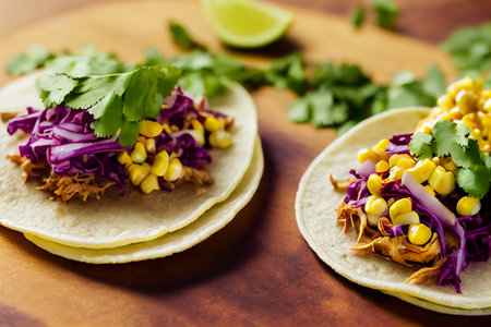 Vertical shot of delicious fresh healthy jack fruit tacos 3d illustratedの写真素材