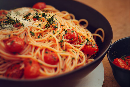 Vertical shot of Delicious Spaghetti bolognese with vegetable dressing 3d illustratedの写真素材