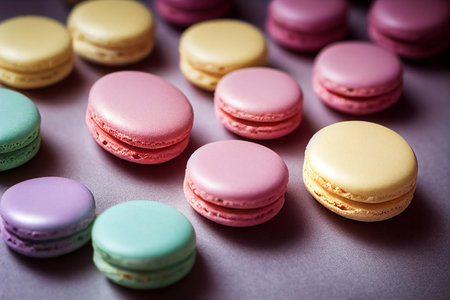 Vertical shot of delicious colorful macaroons 3d illustratedの写真素材
