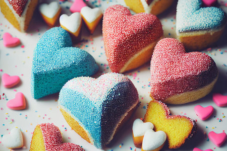 Vertical shot of Delicious heart shaped Bundt cake 3d illustratedの写真素材
