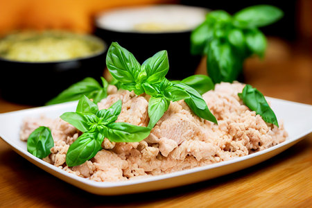 Vertical shot of Thai style delicious minced chicken 3d illustratedの写真素材