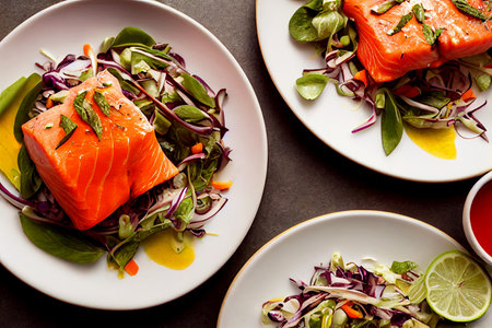 Vertical shot of Thai style delicious salmon 3d illustrated