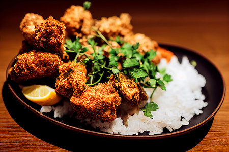 Vertical shot of delicious Karage 3d illustrated