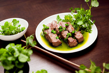 Vertical shot of delicious satay beef 3d illustratedの写真素材