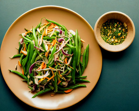 Vertical shot of Thai Style delicious green bean salad 3d illustratedの写真素材