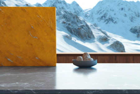 Podium for product advertisement or restaurant menus with beautiful background 3d illustratedの写真素材