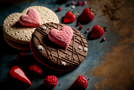 Delicious cute heart shaped cookies, Colorful cookies for valentines day, 14 februaryの写真素材