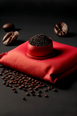 Delicious coffee beans, Strong coffee beans, Coffee beans for product advertisement with red expensive product standの写真素材