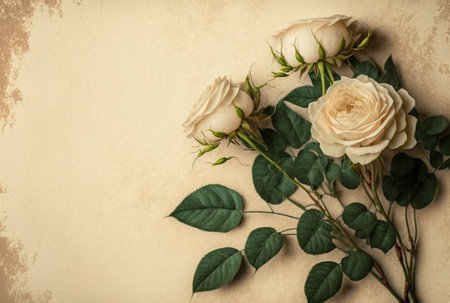 White rose with vintage looking background, Perfect gift for valentines day, 14 February background with copy spaceの写真素材