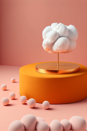 Podium for product advertisement , restaurant menus or new makeup product ads with beautiful minimalist objects for immersionの写真素材