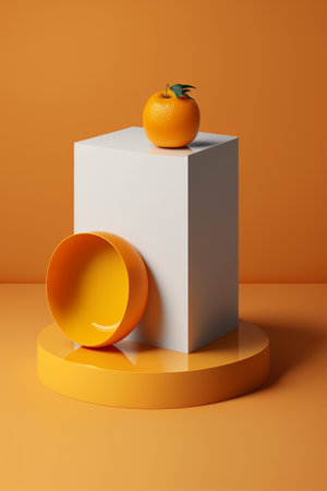 Podium for product advertisement , restaurant menus or new makeup product ads with beautiful minimalist objects for immersionの写真素材