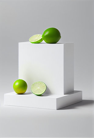 Podium for product advertisement , restaurant menus or new makeup product ads with beautiful minimalist objects for immersionの写真素材