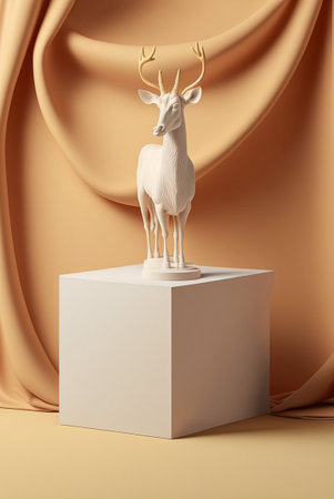 Podium for product advertisement , restaurant menus or new makeup product ads with beautiful minimalist objects for immersionの写真素材
