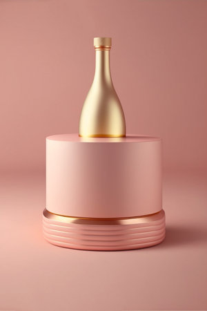 Podium for product advertisement , restaurant menus or new makeup product ads with beautiful minimalist objects for immersionの写真素材