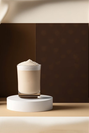 Podium for product advertisement , restaurant menus or new makeup product ads with beautiful minimalist objects for immersionの写真素材