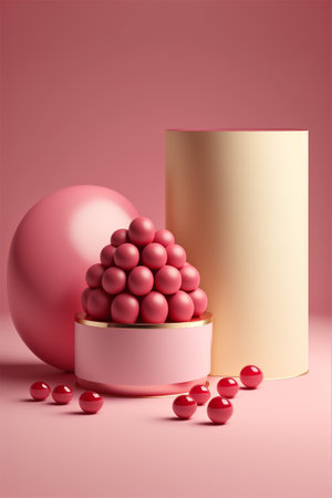 Podium for product advertisement , restaurant menus or new makeup product ads with beautiful minimalist objects for immersionの写真素材