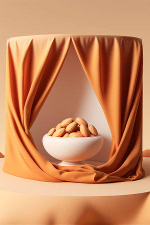 Podium for product advertisement , restaurant menus or new makeup product ads with beautiful minimalist objects for immersionの写真素材