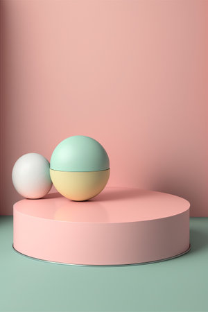 Podium for product advertisement , restaurant menus or new makeup product ads with beautiful minimalist objects for immersionの写真素材
