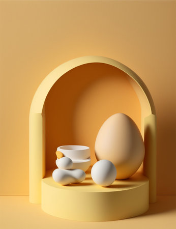 Podium for product advertisement , restaurant menus or new makeup product ads with beautiful minimalist objects for immersionの写真素材