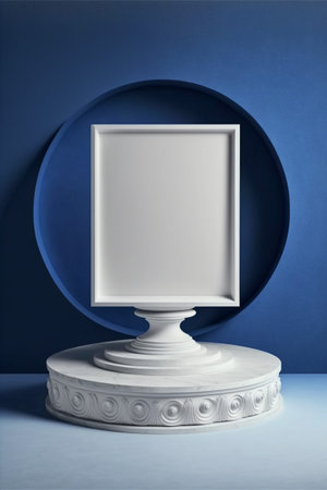 Podium for product advertisement or restaurant menus with beautiful colorful backgroundの写真素材