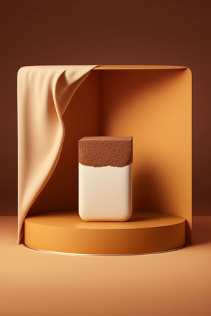 Podium for product advertisement , restaurant menus or new makeup product ads with beautiful minimalist objects for immersionの写真素材