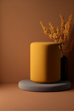 Podium for product advertisement or restaurant menus with beautiful colorful backgroundの写真素材
