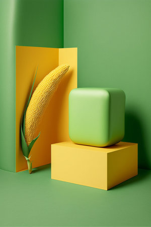 Podium for product advertisement or restaurant menus with beautiful colorful backgroundの写真素材