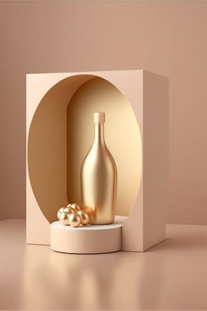 Podium for product advertisement , restaurant menus or new makeup product ads with beautiful minimalist objects for immersionの写真素材