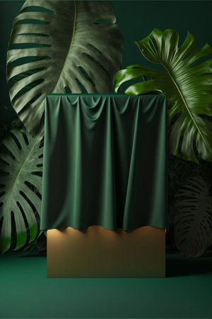 Podium for product advertisement or restaurant menus with beautiful colorful backgroundの写真素材