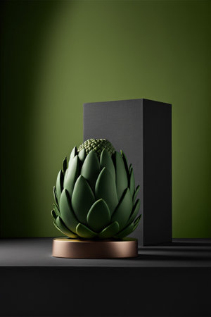 Podium for product advertisement , restaurant menus or new makeup product ads with beautiful minimalist objects for immersionの写真素材