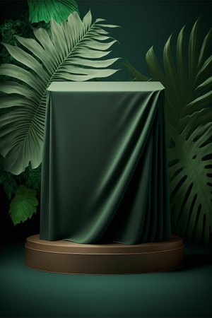 Podium for product advertisement or restaurant menus with beautiful colorful backgroundの写真素材