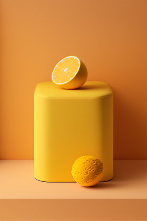 Podium for product advertisement , restaurant menus or new makeup product ads with beautiful minimalist objects for immersionの写真素材