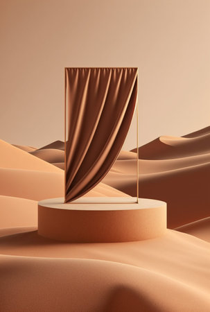Podium for product advertisement , restaurant menus or new makeup product ads with beautiful minimalist objects for immersionの写真素材
