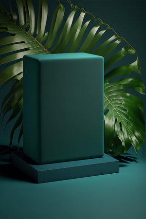 Podium for product advertisement or restaurant menus with beautiful colorful backgroundの写真素材