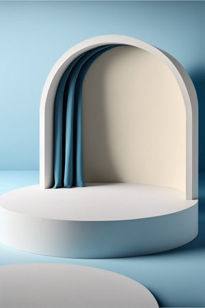 Podium for product advertisement or restaurant menus with beautiful colorful backgroundの写真素材