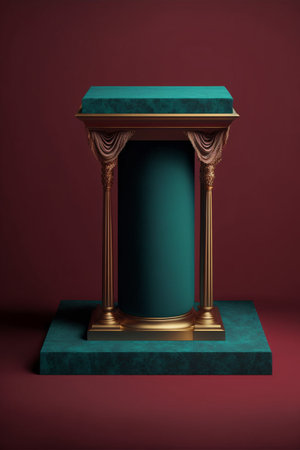 Podium for product advertisement or restaurant menus with beautiful colorful backgroundの写真素材