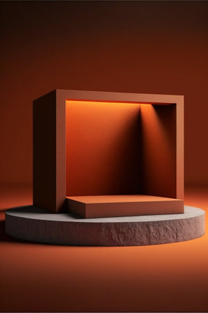 Podium for product advertisement or restaurant menus with beautiful colorful backgroundの写真素材