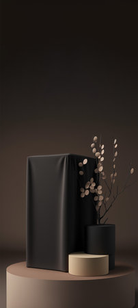Podium for product advertisement or restaurant menus with beautiful colorful backgroundの写真素材