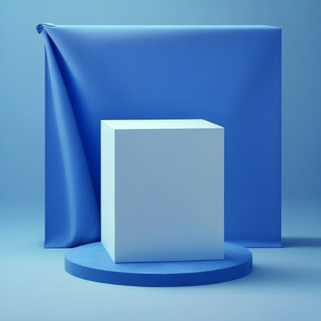 Podium for product advertisement or restaurant menus with beautiful colorful backgroundの写真素材