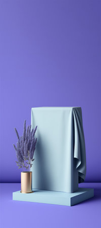 Podium for product advertisement or restaurant menus with beautiful colorful backgroundの写真素材