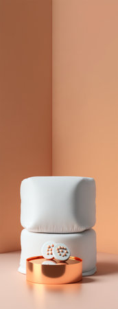 Podium for product advertisement or restaurant menus with beautiful colorful backgroundの写真素材