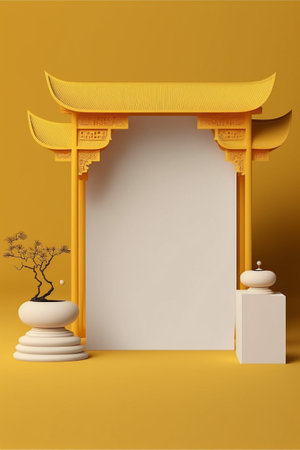 Podium for product advertisement or restaurant menus with beautiful colorful backgroundの写真素材